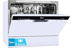Midea Lavavajillas Pequeño Blanco 55 cm para 6 servicios - Lavavajillas Compacto y Portatil sin Instalación - Lavaplatos con Programa Eco Ahorro, Filtro Antibacterias y Programación Horaria