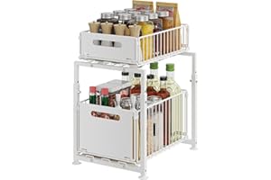 YunNasi Organizador de Cocina Almacenamiento bajo Fregadero de Metal Organizador 2 Niveles Extraíble Estante para Especias (Blanco, Modelo-A)