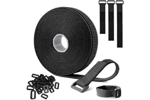 ANMOYIXIA Klettband 5m x 2cm Klettband mit 25 Schnalle Klettverschluss Verstellbar Kabelbinder, Zuschneidbar und Wiederverwendbar für Kabel Seile Schläuche Extra Stark Klettkabelbinder (Schwarz, 5m x 2cm)