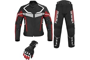 REXTEK Herren-Motorradjacke, 2-teilig, Cord-Textiljacke, Hose mit schützenden Lederhandschuhen, CE-gepanzert