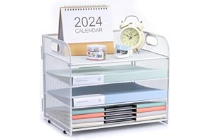 ‎MAILAIN Dokumentenablage aus Metall, A4 Briefablage 3 Fächer, Mesh Design Schreibtischablage Papierablage mit Griff, Schwarz, Kompakt, 32.5 x 23.5 x 17.5 cm (4 Fächer-Weiß)