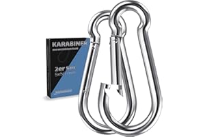 GARSIDURO® Karabinerhaken | 2er Set 5x50 mm | Karabiner Stahl verzinkt DIN 5299 | Feuerwehr-Karabiner mit Schnappverschluss geeignet als Schlüsselanhänger oder für Schwerlast und Hundeleine
