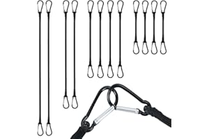 VirtuGro 12pcs Bungee Cords with Carabiner Clips 30/60/80/100cm Long Heavy Duty Carabiner Bungee Cord Black Elastic Bungee Straps with Hooks for Bike Racks/Tent/Camping/Tarps/Travel/Luggage/Car Roof