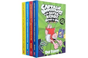 Captain Underpants Full Colour illustrated Series by Dav Pilkey 4 Books Collection Set (Two Pant-tastic Book 1-2, Two Wedgie-Powered Book 3-4, Two Turbo-Charged Book 5-6 & Two Super-Heroic Book 7-8)