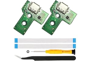 ZHUROUPU JDS-040/JDM-040 Ersatz Micro USB-Ladeanschluss-Adapter Reparaturanlade-Ladegerät Schaltkreis mit 12 Pin Flex-Kabel und LED-Leuchte für PS4 Wireless Controller