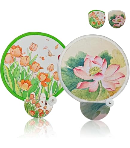 Ventaglio pieghevole rotondo con motivo floreale, 4 stili, stile giapponese, pieghevole, compatto, ventole di raffreddamento per giochi all'aperto, decorazioni natalizie, festival, bomboniere, viaggi