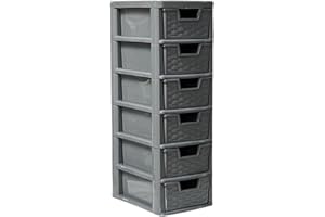 Khanary Plastic Storage Drawer Unit | 6 Tier Small Mini | Tower Home Kitchen School Stationery Office Bedroom Bath Desktop Tabletop Organizer | 26D x 19W x 60H cm| Rattan Grey