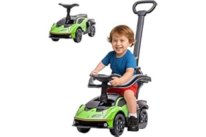 AIYAPLAY Lamborghini Macchinina per Bambini 2 in 1 con Maniglione e Barriera di Sicurezza, Volante e Clacson, Auto per Bambini in PP e Metallo, 86.5x40x89.5 cm, Verde e Nero