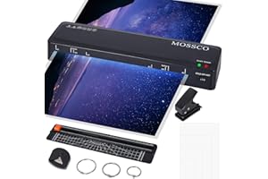 MOSSCO Plastifieuse A3 A4 A5 A6 Machine à plastifier à chaud et à froid avec 20 pochettes de plastification, coupe-papier, arrondisseur d'angle, perforatrice et 3 anneaux de reliure pour bureau, école