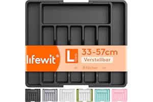 Lifewit Besteckkasten für Schubladen 40 50, Kunststoff Besteckeinsatz (Tiefe 38 cm), erweiterbare Besteckschublade Einsatz, Schubladen Organizer Küche für Besteck, Cutlery, Geschirr, Löffel, Schwarz