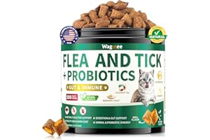 WAGMEE Flea Support for Cats Chews, 500 Crunchy & Krill Flea Chews, Cat Flea Chewables with Probiotics - Skin & Coat Support - Fleas Supplement for Cats Kittens All Breeds & Ages - Natural Chicken Flavor