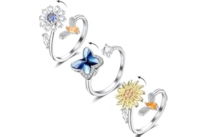 FUNEIA Ensemble de Bagues Anti Stress Réglables pour Femmes et Filles, Bagues Argent Antistress à faire Tourner pour Soulager l'Anxiété Motifs pour Adultes