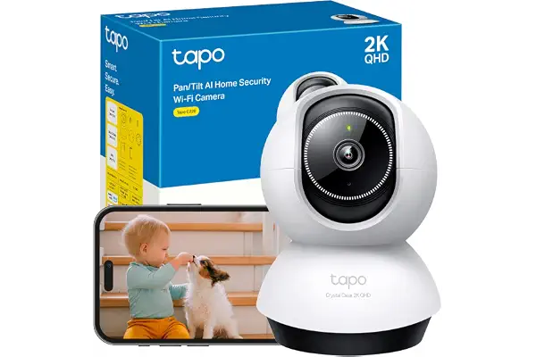 Tapo C220 - Cámara de Vigilancia WiFi Interior 360º, 2K QHD, Detección IA | Detección Movimiento, Personas, Mascotas, Llanto de Bebé y más. Visión Nocturna. Alarma Luz y Sonido. Admite MicroSD.
