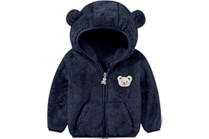 Naiyafly Baby Boys Girls Fleece Jackets with Hood Zip Up Cute Bear Coats Fall Winter Warm Fuzzy Jacket with Ear Newborn Outwear for Toddler Infant Boys Girls 0-6 6-12 12-18 18-24 Months 2T 3T