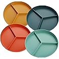 Hollylife 4pcs Divided Plate Round Plastic Dinner Set Reusable Microwave and Dishwasher Portion Control Diet Plates Picnic Plates for Adults Kids(7inch)