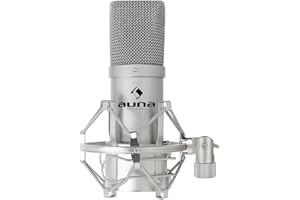 Auna MIC 900 - Microfono a Condensatore, Microfono USB con Struttura a Rene, da Studio, Incluso Ragno, Plug & Play per Windows e Mac, Cavo USB e Borsa, senza LED, Argento