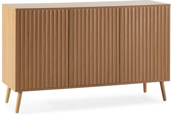HOMN LIVING Aparador Lluvia 3 Puertas Color Roble, 120 cm (Ancho) 40 cm (Profundo) 76 cm (Altura)