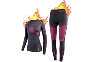 NOOYME Intimo Termico Donna Traspirante Set Pantaloni e Maglia Termica Donna Biancheria Intima Termica per Sci Elastica e Asciugatura Rapida