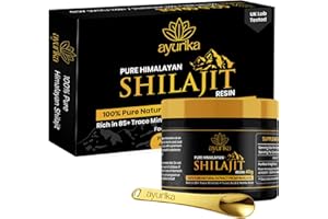 AYURIKA Shilajit Resin - 40g Jar with Spoon - Shilajit Resin Himalayan Supplement - Gold Grade - Over 60% Fulvic Acid, Humic Acid & 85 Trace Minerals - 3rd Party Lab Tested