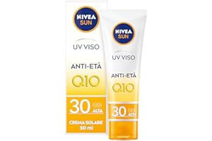 NIVEA SUN UV Viso Anti-Età FP 30 in Tubetto da 50 ml, Crema Viso Antirughe con Coenzima Q10, Crema Solare viso 30 per uso Giornaliero, Crema Antimacchia viso con azione anti-età