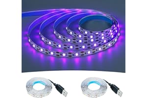 GOMING Tira LED USB 5V Luz Negra Alimentada por USB 4 m (2 x 2 m) Color Morado 395-400 nm Flexible SMD2835 No Impermeable IP20 Luces LED para Decoracion de Interiores
