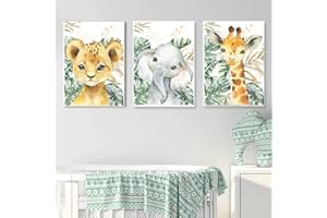 YOUIHOM 3 Poster Animales Bosque Decoracion Laminas Bebe León Elefante Jirafa Cuadro Jungla Lienzo Pared Habitación Infantil Niños Regalo 30x40 sin Marco