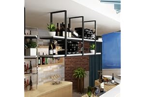 DSVONAUS Deckenregal Weinregal - 80cm Schwebendes Hängeregal, 2 Schichten Deckenmontage Lagerregal, Metallständer für Weinflaschen Pflanzen Bücher Lagerung, für Restaurant, Bar, Cafe (Weiss, 80×30×80cm)