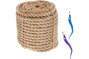 AOMHREK Lina sizalowa 6 mm x 10 m, sizalowa lina do drapaka dla kota, lina do drapania dla kota z 2 szt. zabawek z piórami dla kota, zabawka dla kota