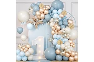 FAIRYMAIDEN Catena Per Palloncini Blu - 111pcs Kit Arco Compleanno Azzurri e Dorati, Ghirlanda per Decorazione, Battesimo Bambino, Matrimonio, Laurea, Festa
