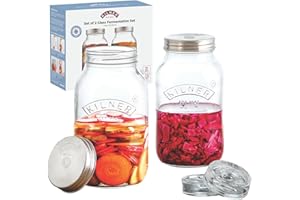 ‎KILNER KILNER Fermentier Set | 2x 1 Liter Glas mit Gärungsdeckel | einfaches Haltbarmachen von Gemüse | Fermentieren Starter Set | Konservieren von Gemüse, wie Sauerkraut und Kimchi | Einmachglas 1l