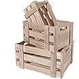 Hamdan Natural Wood Crates for Storage - Set of 3: Decorative Farmhouse Wooden Crates, Country Style Small Crates for Display,