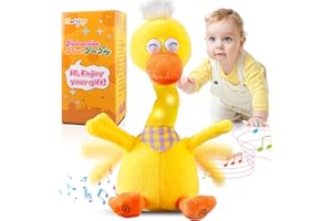 Marsjoy 13" Talking Dancing Duck, Repeating What You Say Mimicking Recording Plush Baby Toy Musical English Songs Singing Glowing Animated Twisting Gift of Lighting Up Toy for Boy Kid