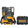 INGCO 108 PCS Professional Tool Kit with Impact Drills Combo, 680W, Copper Armature, Cordless Drill Machine, Chuck 13mm, Home Use Essential Tools/Accessories, With Battery
