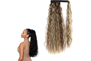 prinfantasy Corn Wave Fashion Color Wrap Around Ponytail Clip in Hair Extensions One Piece Binding Tie up Pony Tail Long Synthetic Ponytails Hair Extension GBMW065