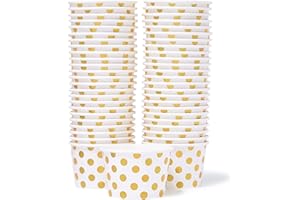 Gobelets en Papier MATICAN - 50 Gobelets Jetables de 9 Oz pour Desserts, Idéal pour Glaces, Soupe, avec Pois Dorés