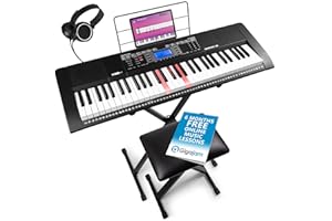 Max Rhapsody61L Clavier Électronique, 61 Touches Lumineuses, Pack complet, Synthétiseur Débutant, Deux Modes d'Apprentissage, Deux Haut-parleurs Intégrés, Idéal pour Démarrer votre Apprentissage