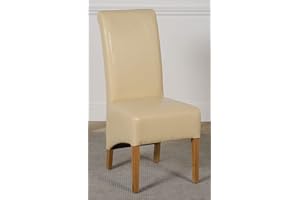 Oak Furniture King Montana 2 Dining Chairs Cream Leather Chairs for Dining Room or Kitchen | High Back Cream Dining Chairs set of 2 with Oak Legs and Nylon Glides
