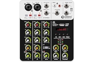 Mixeur audio D Debra V4 Interface audio 4 canaux avec Bluetooth MP3/USB, alimentation fantôme 48V pour le live, le mariage, la fête, l'enregistrement, la diffusion...