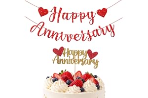 GEEHUA 6 stycken Happy Anniversary Cake toppers och 1 styck banderoll | Happy Anniversary Bunting Banner jubileum tårtdekoration bröllopsdag firande romantisk atmosfär
