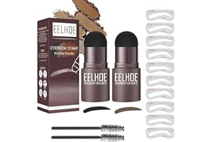 GÉNÉRIQUE CTDMJ Zestaw do stemplowania brwi, 2 szt., stempel do brwi, 10 zestawów szablonów do brwi wielokrotnego użytku, 2 pędzle do kredek, wodoodporny zestaw pudru do brwi (czarny i ciemnobrązowy)