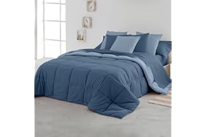 SOMNI HOME Edredón Nórdico Bicolor Cama 90 cm. Tacto Pluma. Duvet Microfibra Reversible Cálido Ligero. Cama Individual. Calidad 400 gr. Color Marino - Celeste 180x260