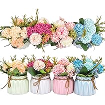 LUEUR Set Of 6 Potted Artificial Flowers Fake Flowers With Vase Faux - View #9