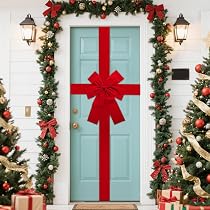 Grands Nœuds Rouges Noël En Velours - Lot De 2 Pour Déco Porte, Cheminée, Sapin (78x27 Cm)