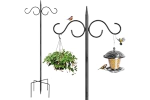 SEGNAYEN Poteaux et crochets pour mangeoire à oiseaux, 2 m, robuste pour mangeoire à oiseaux, support avec base, double crochets pour bergers autoportants pour extérieur, lanterne, lumières de jardin, panier à