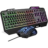 HAVIT Gaming Tastatur und Maus Set, LED Hintergrundbeleuchtung QWERTZ (DE-Layout), Gaming Maus mit 7 LEDs als Beleuchtung (800 / 1200 / 2400 / 3200 DPI einstellbar) (Schwarz)