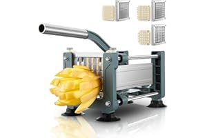 FOHERE Coupe Frites Manuel, 6mm 9mm 13mm Lames en Acier Inoxydable, Coupe Frites Professionnel, coupe pomme de terre pour frite pour patates douces, carottes, ignames et concombres(Bleu)