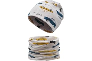 Enwokran Conjunto de Gorro y Bufanda para Niños y Niñas 3 a 8 Años Beanie Sombreros Lindos Bufanda Tubular Conjunto Patrón de Dibujos para Otoño Invierno Primavera