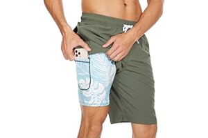 Arcweg Men's Swim Shorts Long Length Swimming Trunks with Compression Lining 2 in 1 Swimming Short with Zipper Pockets Men's Swim Trunk Quick Dry Double Layer