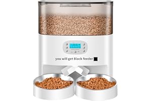 HoneyGuaridan Distributeur Croquettes Chat Automatique 2 Gamelles, 6L Distributeur de Croquettes Programmable avec Minuteur et Enregistrement Vocal 10S, 1 à 6 Repas par Jour - pour Chats et Chiens