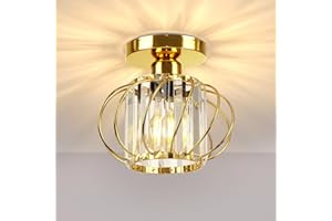 FRIDEKO HOME Złota lampa sufitowa mini kryształowy żyrandol, nowoczesna lampa sufitowa metalowa okrągła lampa sufitowa E27 do sypialni salonu kuchni przedpokój